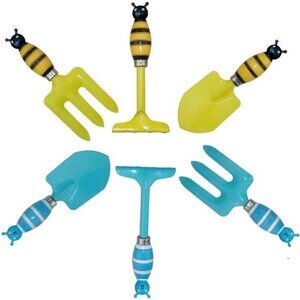 Kids Gardening Tool Sets Strip Bee Handle, 6 Pieces (Blue+ Yellow)